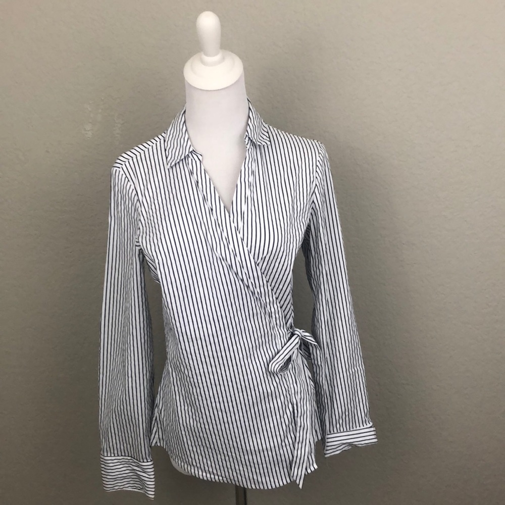 Express striped longsleeve wrap career top